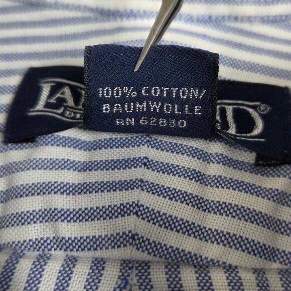 Lands' End Mens 16x35 Reg Blue White Stripe Button Up Long Sleeve Dress Shirt - Picture 7 of 10